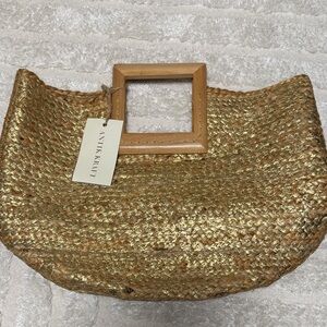 Antik Kraft Gold Woven Tote with Wooden Square Handles